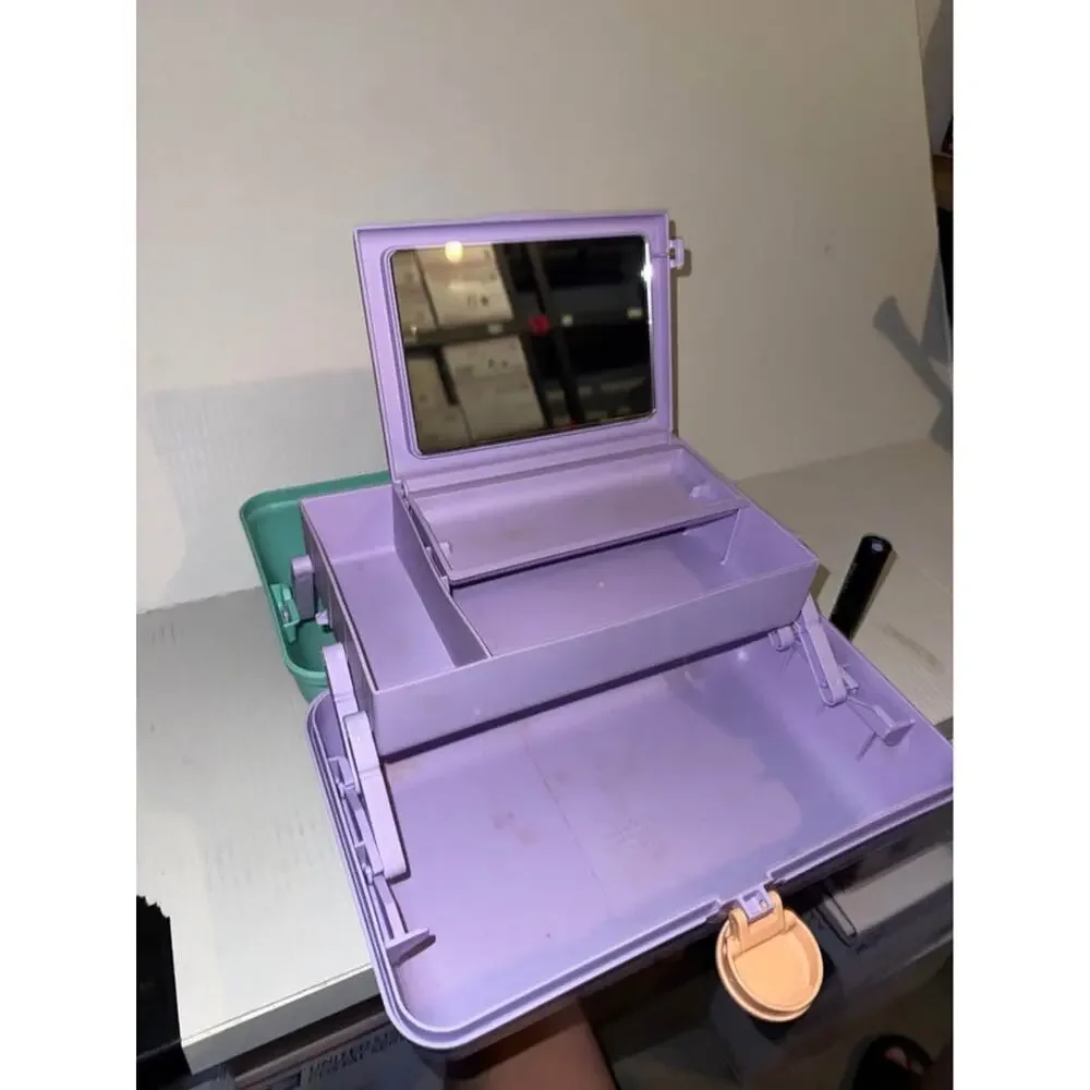 Vtg Caboodles Make Up Case Model 5625 Teal Purple Mirror 2 Tier Vanity Travel